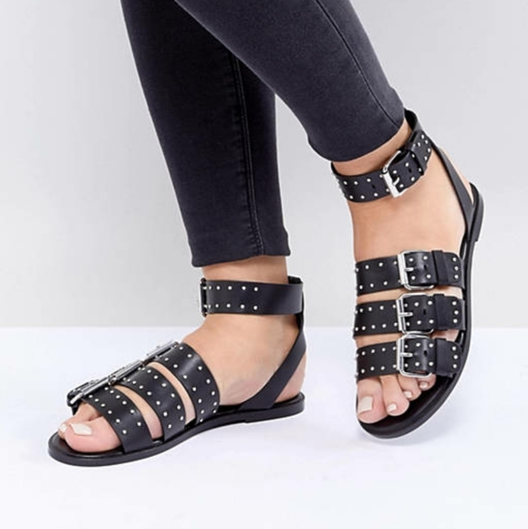 ASOS Woman's Size 4 Fonzy Leather Studded Gladiator Sandals - Picture 1 of 6